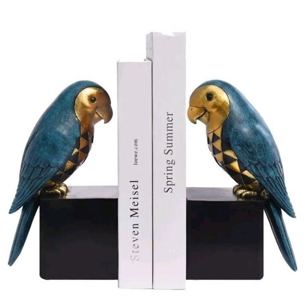 Deluxe Blue & Gold Parrot Book Ends High Quality Sturdy & Elegant 10"
